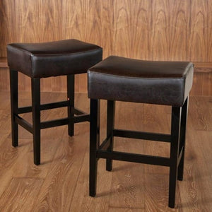 English Elm Set of 2 Faux Leather Backless Counterstools with Padded Seat and Topstitched Detail N780P482792P
