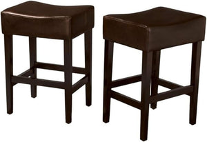 English Elm Set of 2 Faux Leather Backless Counterstools with Padded Seat and Topstitched Detail N780P482792P