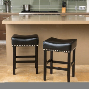 English Elm 26 Inch Backless Bonded Leather Counter Stools Set of 2 for Kitchen Islands N780P482807B
