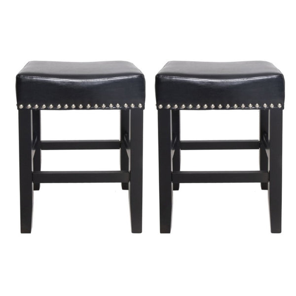 English Elm 26 Inch Backless Bonded Leather Counter Stools Set of 2 for Kitchen Islands N780P482807B
