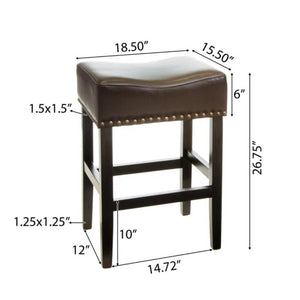English Elm 26 Inch Backless Counter Stools Set of 2 Bonded Leather Brass Nailhead Kitchen Bar N780P482807P