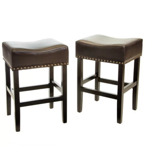 English Elm 26 Inch Backless Counter Stools Set of 2 Bonded Leather Brass Nailhead Kitchen Bar N780P482807P
