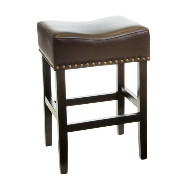 English Elm 26 Inch Backless Counter Stools Set of 2 Bonded Leather Brass Nailhead Kitchen Bar N780P482807P