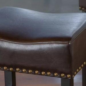 English Elm 26 Inch Backless Counter Stools Set of 2 Bonded Leather Brass Nailhead Kitchen Bar N780P482807P