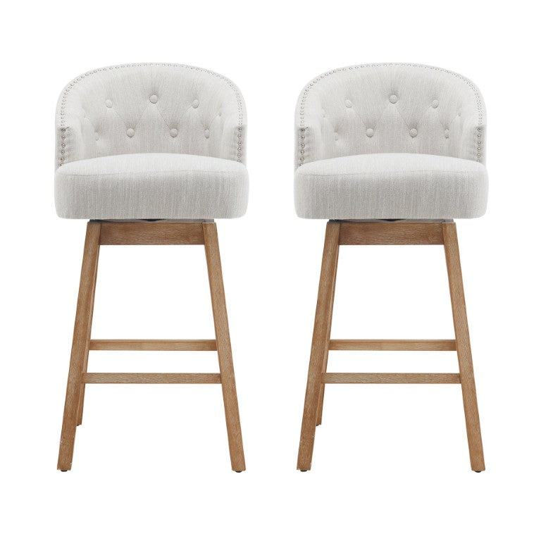 English Elm 32.25 Tufted Swivel Barstools Set of 2 Rubberwood Frame Nailhead Kitchen Counter Seating N780P504556A