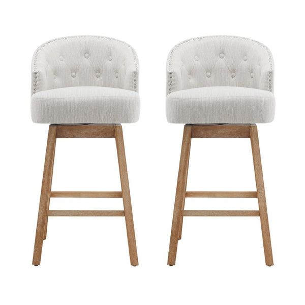 English Elm 32.25 Tufted Swivel Barstools Set of 2 Rubberwood Frame Nailhead Kitchen Counter Seating N780P504556A