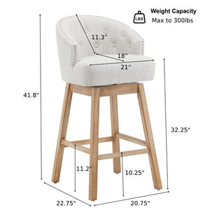 English Elm 32.25 Tufted Swivel Barstools Set of 2 Rubberwood Frame Nailhead Kitchen Counter Seating N780P504556A