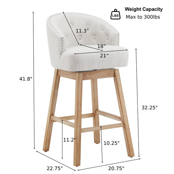 English Elm 32.25 Tufted Swivel Barstools Set of 2 Rubberwood Frame Nailhead Kitchen Counter Seating N780P504556A