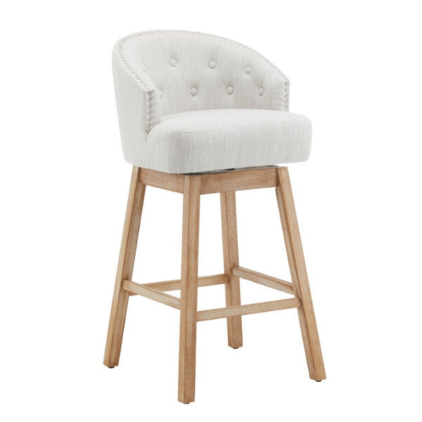 English Elm 32.25 Tufted Swivel Barstools Set of 2 Rubberwood Frame Nailhead Kitchen Counter Seating N780P504556A