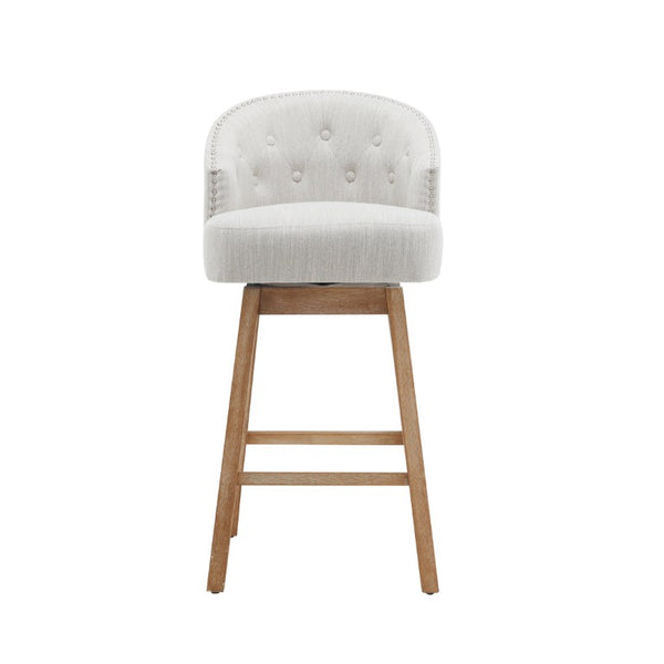 English Elm 32.25 Tufted Swivel Barstools Set of 2 Rubberwood Frame Nailhead Kitchen Counter Seating N780P504556A