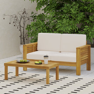 English Elm Teak Acacia Hardwood Outdoor Loveseat Set with Slat Paneling and Low Profile Table N780P505973T