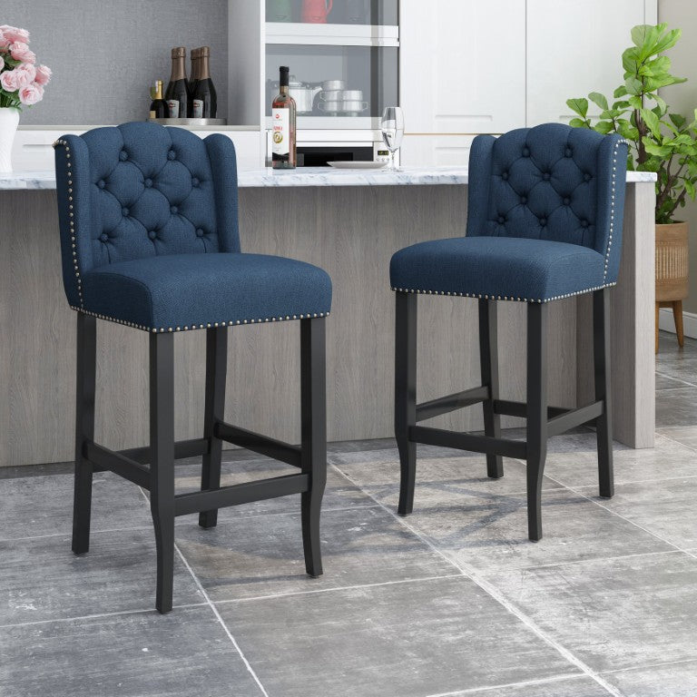 English Elm Vienna Wingback Counter Stools Set of 2 Tufted Polyester Upholstered Kitchen Seating N780P523553B