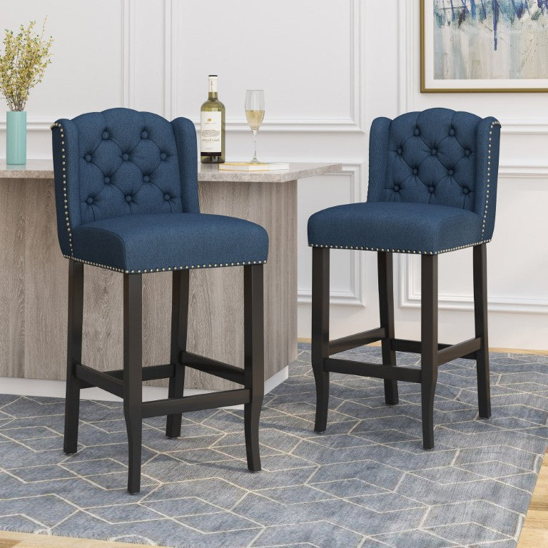English Elm Vienna Wingback Counter Stools Set of 2 Tufted Polyester Upholstered Kitchen Seating N780P523553B