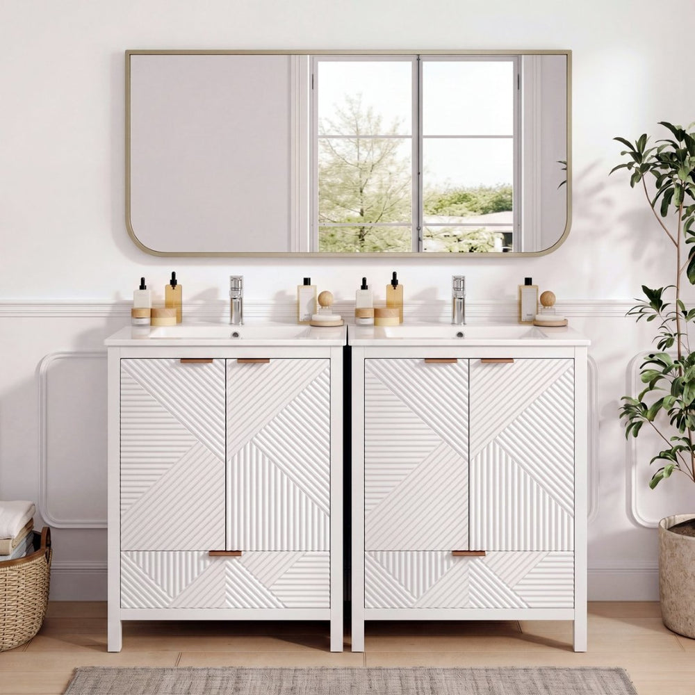 English Elm 48" Double Mdf Bathroom Vanity Set with Undermount Sinks and Soft Close Storage N817P339018K