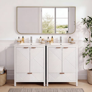 English Elm 48" Double Mdf Bathroom Vanity Set with Undermount Sinks and Soft Close Storage N817P339018K