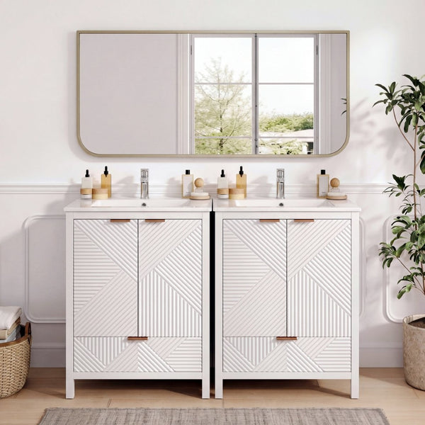 English Elm 48" Double Mdf Bathroom Vanity Set with Undermount Sinks and Soft Close Storage N817P339018K