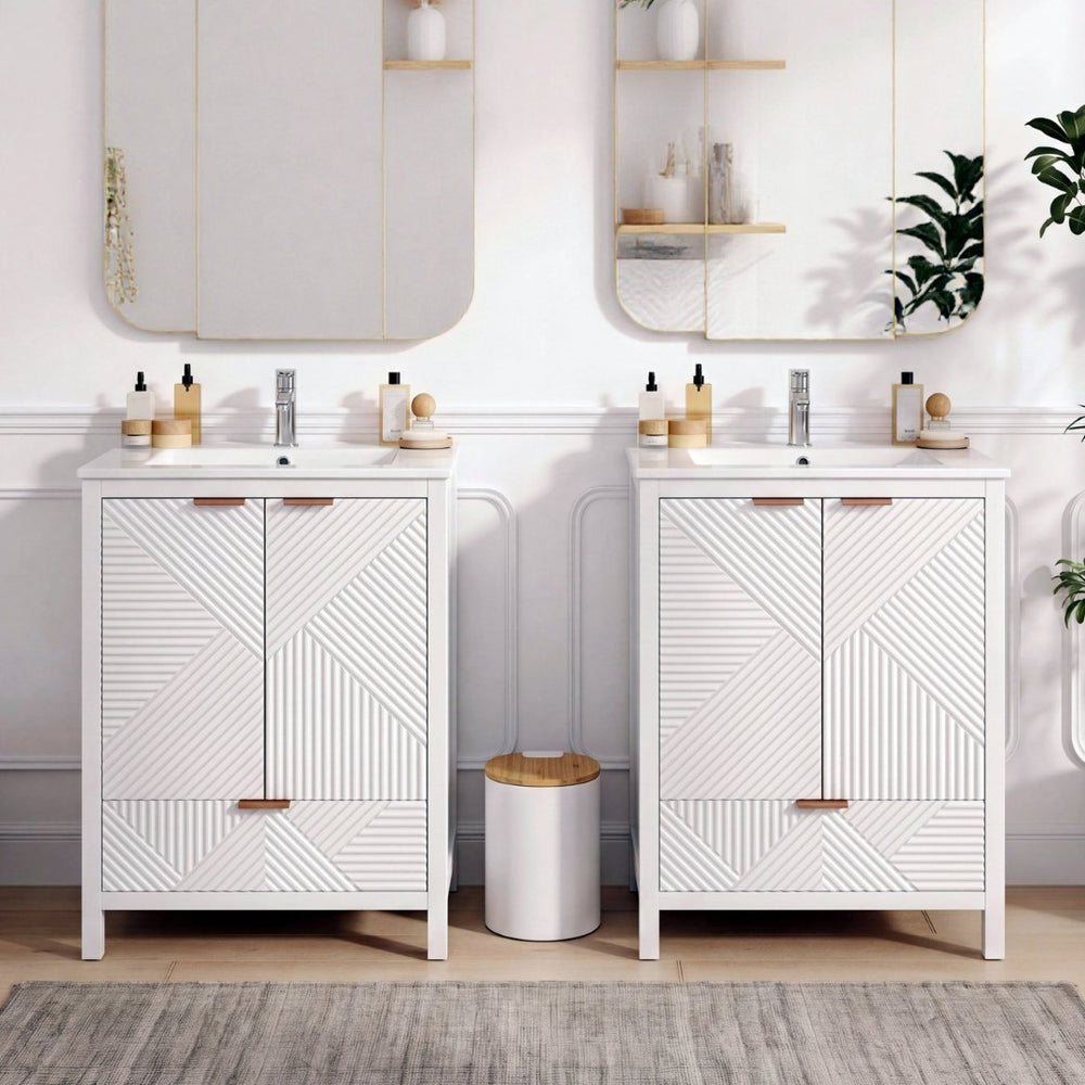 English Elm 48" Double Mdf Bathroom Vanity Set with Undermount Sinks and Soft Close Storage N817P339018K