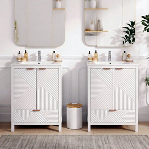 English Elm 48" Double Mdf Bathroom Vanity Set with Undermount Sinks and Soft Close Storage N817P339018K