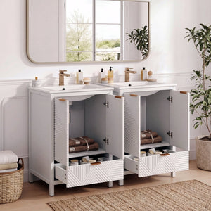 English Elm 48" Double Mdf Bathroom Vanity Set with Undermount Sinks and Soft Close Storage N817P339018K
