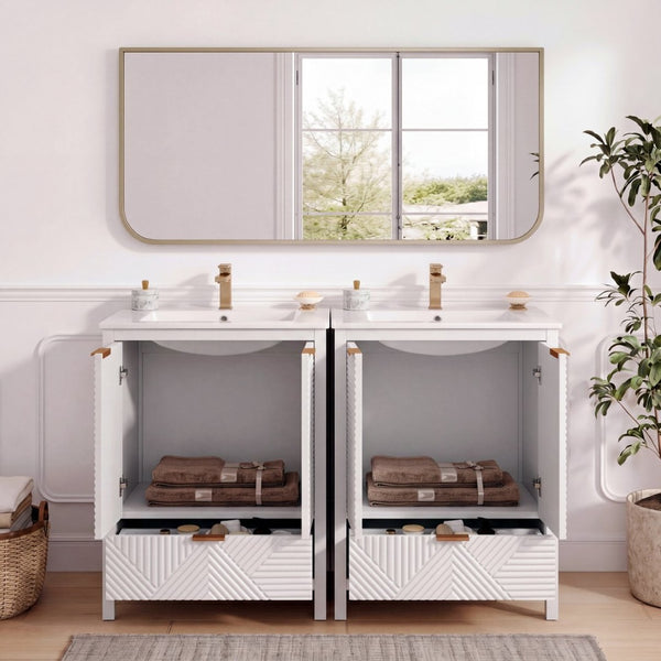 English Elm 48" Double Mdf Bathroom Vanity Set with Undermount Sinks and Soft Close Storage N817P339018K