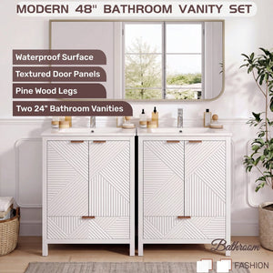 English Elm 48" Double Mdf Bathroom Vanity Set with Undermount Sinks and Soft Close Storage N817P339018K