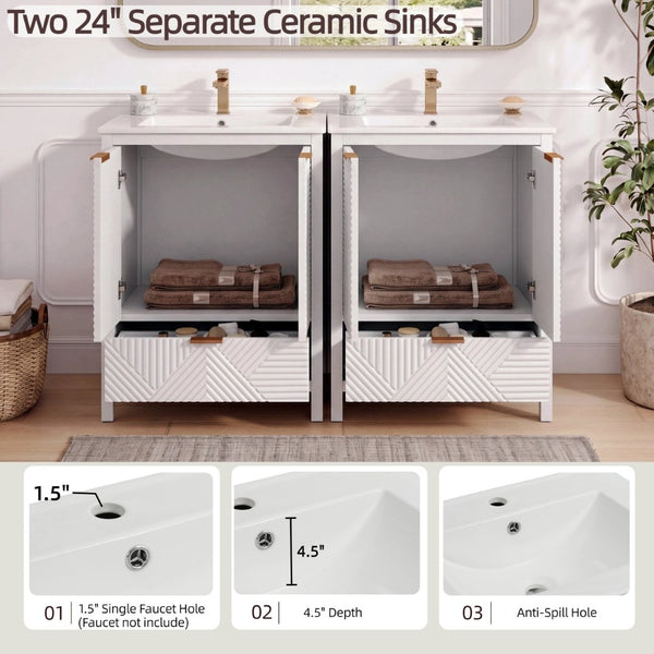 English Elm 48" Double Mdf Bathroom Vanity Set with Undermount Sinks and Soft Close Storage N817P339018K