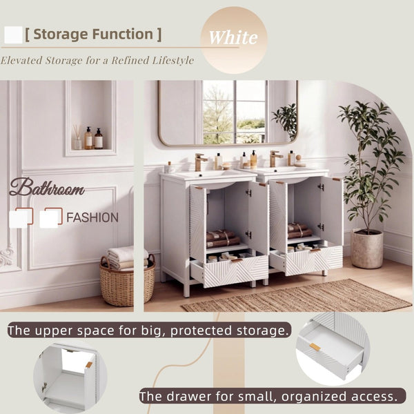 English Elm 48" Double Mdf Bathroom Vanity Set with Undermount Sinks and Soft Close Storage N817P339018K