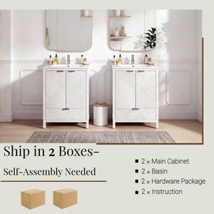 English Elm 48" Double Mdf Bathroom Vanity Set with Undermount Sinks and Soft Close Storage N817P339018K