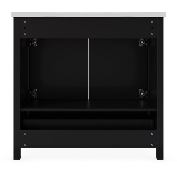 English Elm 36 Inch Freestanding Bathroom Vanity with Fluted Matte Cabinet and Resin Sink Top Black 36 Inch N817P472976B