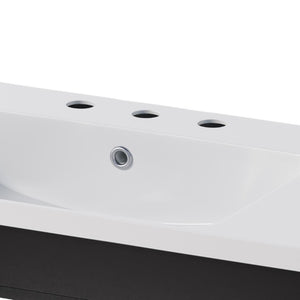 English Elm 36 Inch Freestanding Bathroom Vanity with Fluted Matte Cabinet and Resin Sink Top Black 36 Inch N817P472976B