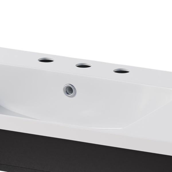 English Elm 36 Inch Freestanding Bathroom Vanity with Fluted Matte Cabinet and Resin Sink Top Black 36 Inch N817P472976B