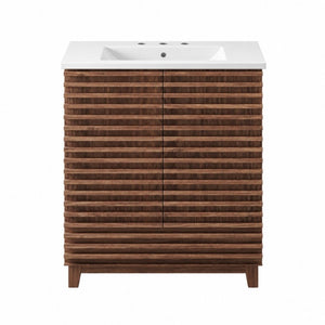 English Elm 36 Inch Freestanding Bathroom Vanity with Fluted Matte Cabinet and Resin Sink Top Walnut Brown 30 Inch N817P473078D