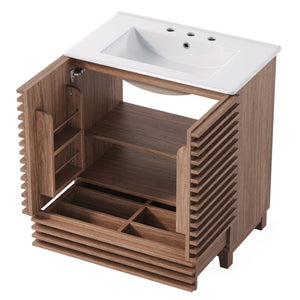 English Elm 36 Inch Freestanding Bathroom Vanity with Fluted Matte Cabinet and Resin Sink Top Walnut Brown 30 Inch N817P473078D