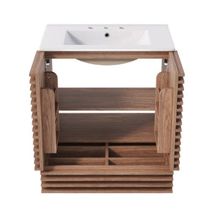 English Elm 36 Inch Freestanding Bathroom Vanity with Fluted Matte Cabinet and Resin Sink Top Walnut Brown 30 Inch N817P473078D