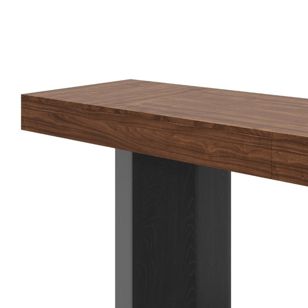 English Elm Modern Geometric Pedestal Bar Table with Wood Grain Top and Metal Footrest for Home Walnut N820P483795D