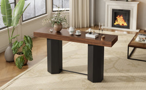 English Elm Modern Geometric Pedestal Bar Table with Wood Grain Top and Metal Footrest for Home Walnut N820P483795D