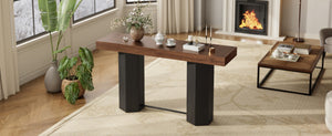 English Elm Modern Geometric Pedestal Bar Table with Wood Grain Top and Metal Footrest for Home Walnut N820P483795D