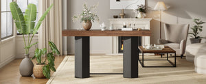 English Elm Modern Geometric Pedestal Bar Table with Wood Grain Top and Metal Footrest for Home Walnut N820P483795D