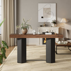 English Elm Modern Geometric Pedestal Bar Table with Wood Grain Top and Metal Footrest for Home Walnut N820P483795D