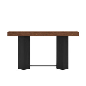 English Elm Modern Geometric Pedestal Bar Table with Wood Grain Top and Metal Footrest for Home Walnut N820P483795D