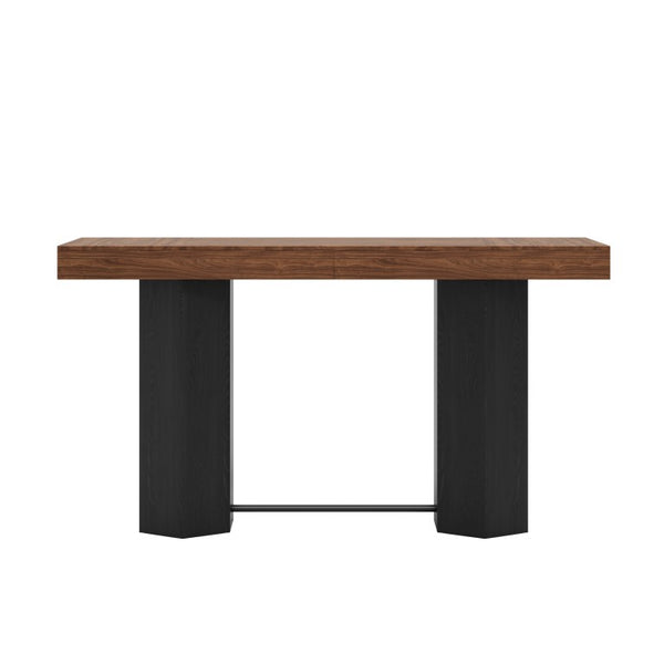 English Elm Modern Geometric Pedestal Bar Table with Wood Grain Top and Metal Footrest for Home Walnut N820P483795D