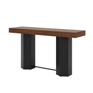 English Elm Modern Geometric Pedestal Bar Table with Wood Grain Top and Metal Footrest for Home Walnut N820P483795D