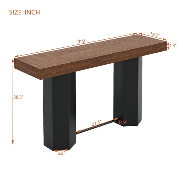 English Elm Modern Geometric Pedestal Bar Table with Wood Grain Top and Metal Footrest for Home Walnut N820P483795D