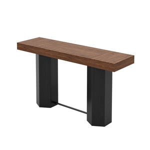 English Elm Modern Geometric Pedestal Bar Table with Wood Grain Top and Metal Footrest for Home Walnut N820P483795D