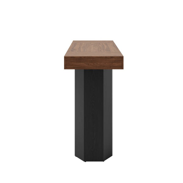 English Elm Modern Geometric Pedestal Bar Table with Wood Grain Top and Metal Footrest for Home Walnut N820P483795D