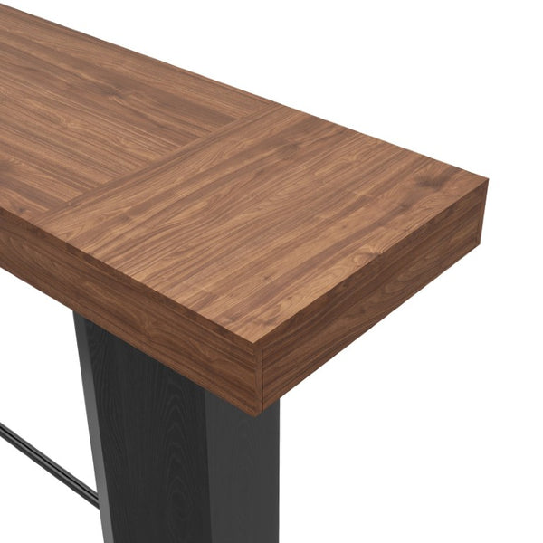 English Elm Modern Geometric Pedestal Bar Table with Wood Grain Top and Metal Footrest for Home Walnut N820P483795D