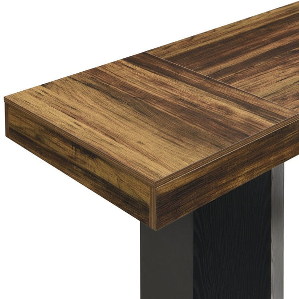 English Elm Modern Geometric Pedestal Bar Table with Wood Grain Top and Metal Footrest for Home Light Brown N820P483795L