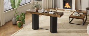 English Elm Modern Geometric Pedestal Bar Table with Wood Grain Top and Metal Footrest for Home Light Brown N820P483795L