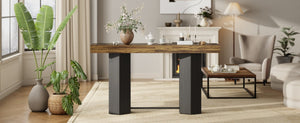 English Elm Modern Geometric Pedestal Bar Table with Wood Grain Top and Metal Footrest for Home Light Brown N820P483795L