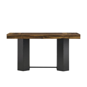 English Elm Modern Geometric Pedestal Bar Table with Wood Grain Top and Metal Footrest for Home Light Brown N820P483795L